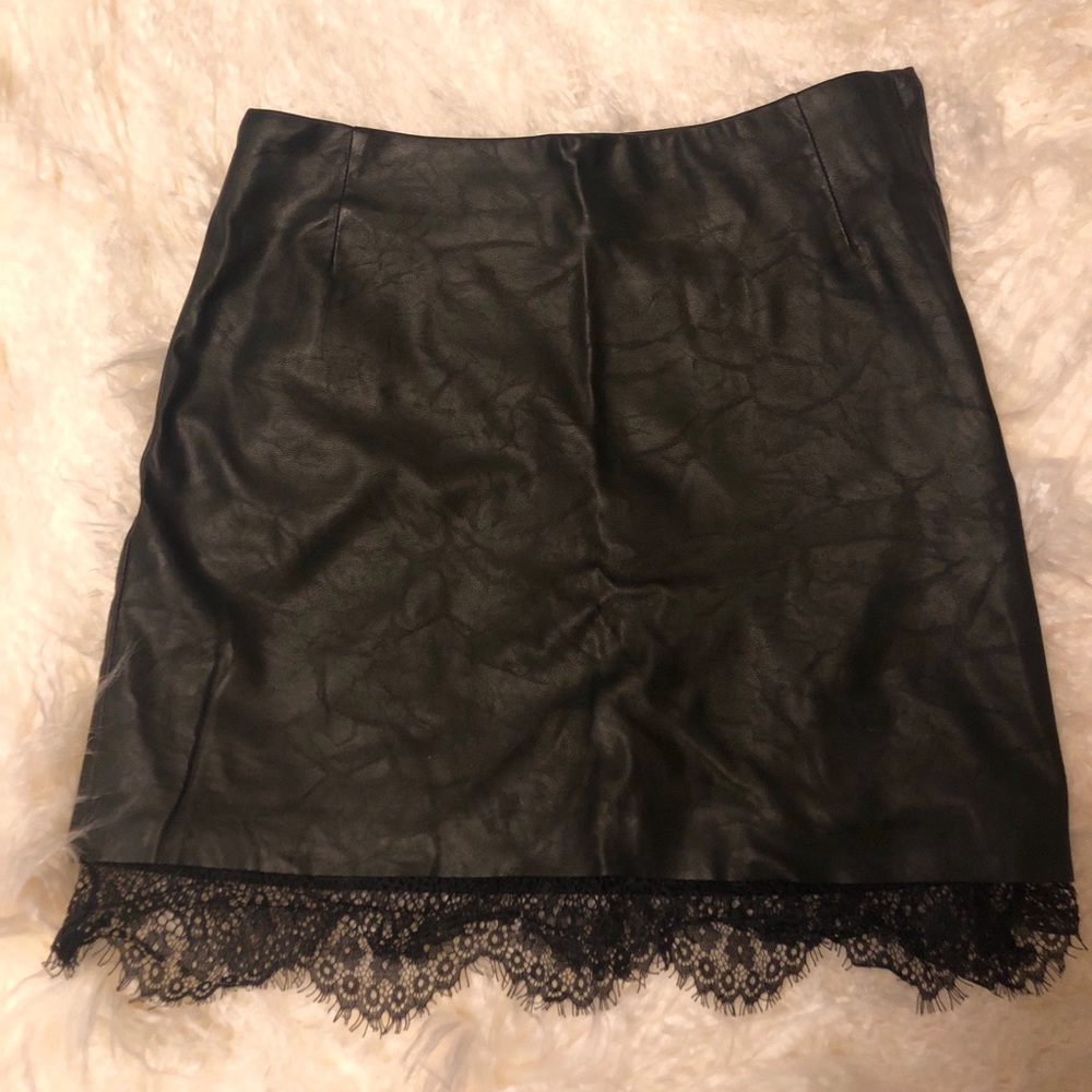 Faux Leather Skirt with lace trim